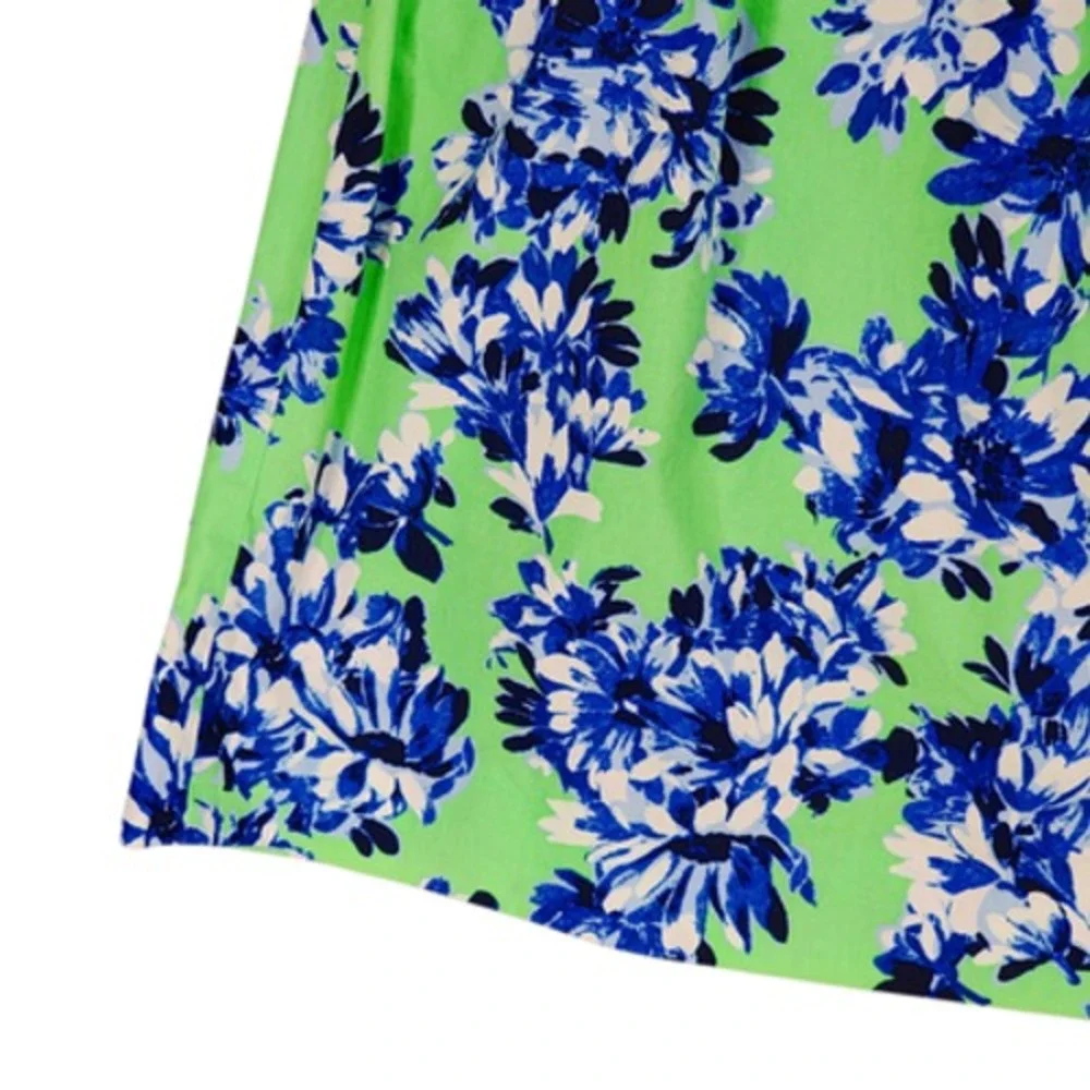 J Crew Pleated Midi Skirt 8 Women Floral‎ Blue Green Cotton Full Swing Fairycore